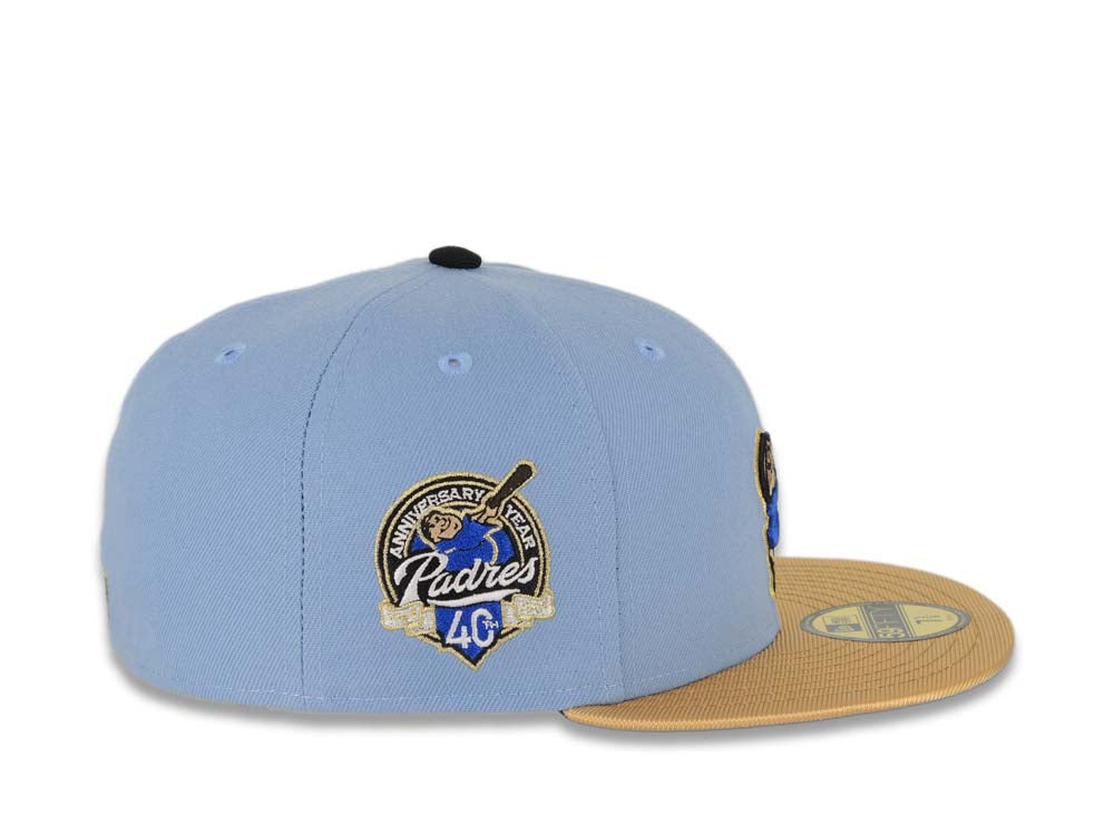 San Diego Baseball Hat Songbird Blue Toasted Peanut 50th Anniversary New Era 59FIFTY Fitted Songbird Blue | Toasted Peanut / Snow White | Manilla 