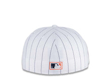 Load image into Gallery viewer, San Diego Padres New Era MLB 59FIFTY 5950 Fitted Cap Hat White Navy Pinstripe Crown Navy Visor Navy/Orange Logo 25th Anniversary Side Patch Green UV

