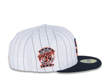 Load image into Gallery viewer, San Diego Padres New Era MLB 59FIFTY 5950 Fitted Cap Hat White Navy Pinstripe Crown Navy Visor Navy/Orange Logo 25th Anniversary Side Patch Green UV
