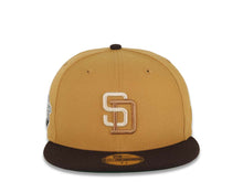 Load image into Gallery viewer, San Diego Padres New Era MLB 59FIFTY 5950 Fitted Cap Hat Tan Crown Dark Brown Visor Light Khaki/Light Brown Logo 1998 World Series Side Patch Green UV
