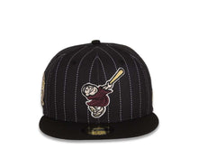 Load image into Gallery viewer, San Diego Padres New Era MLB 59FIFTY 5950 Fitted Cap Hat Black White Pinstripes Crown Maroon Swinging Friar Logo 25th Anniversary Side Patch
