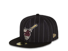 Load image into Gallery viewer, San Diego Padres New Era MLB 59FIFTY 5950 Fitted Cap Hat Black White Pinstripes Crown Maroon Swinging Friar Logo 25th Anniversary Side Patch
