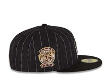 Load image into Gallery viewer, San Diego Padres New Era MLB 59FIFTY 5950 Fitted Cap Hat Black White Pinstripes Crown Maroon Swinging Friar Logo 25th Anniversary Side Patch

