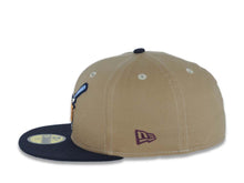 Load image into Gallery viewer, San Diego Padres New Era MLB 59FIFTY 5950 Fitted Cap Hat Khaki Crown Navy Visor Light Brown/Sky Blue Logo 40th Anniversary Side Patch Sky Blue UV
