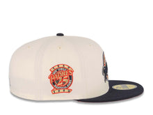 Load image into Gallery viewer, San Diego Padres New Era MLB 59FIFTY 5950 Fitted Cap Hat Cream Crown Navy Blue Visor Navy/Metallic Gold Baseball Club Logo 25th Anniversary Side Patch
