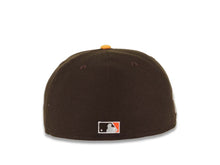 Load image into Gallery viewer, San Diego Padres New Era MLB 59FIFTY 5950 Fitted Cap Hat Brown Crown Yellow Visor White/Orange Logo 1998 World Series Side Patch Orange UV
