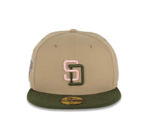 Load image into Gallery viewer, San Diego Padres New Era MLB 59FIFTY 5950 Fitted Cap Hat Khaki Crown Olive Green Visor Pink/Olive Green Logo 1992 All-Star Game Side Patch Pink UV
