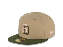 Load image into Gallery viewer, San Diego Padres New Era MLB 59FIFTY 5950 Fitted Cap Hat Khaki Crown Olive Green Visor Pink/Olive Green Logo 1992 All-Star Game Side Patch Pink UV
