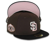 Load image into Gallery viewer, San Diego Padres New Era MLB 59FIFTY 5950 Fitted Cap Hat Brown Crown Black Visor White/Pink Logo 50th Anniversary Side Patch Pink UV
