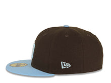 Load image into Gallery viewer, San Diego Padres New Era MLB 59FIFTY 5950 Fitted Cap Hat Brown Crown Sky Blue Visor White/Sky Blue Logo 25th Anniversary Side Patch Gray UV
