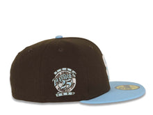 Load image into Gallery viewer, San Diego Padres New Era MLB 59FIFTY 5950 Fitted Cap Hat Brown Crown Sky Blue Visor White/Sky Blue Logo 25th Anniversary Side Patch Gray UV
