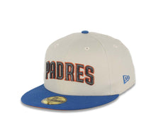 Load image into Gallery viewer, San Diego Padres New Era MLB 59FIFTY 5950 Fitted Cap Hat Stone Crown Blue Visor Metallic Black/Dark Orange Script Logo 2016 All-Star Game Side Patch
