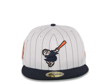 Load image into Gallery viewer, San Diego Padres New Era MLB 59FIFTY 5950 Fitted Cap Hat White Pinstripe Crown Navy Visor Navy Orange Swinging Friar Logo 25th Anniversary Side Patch
