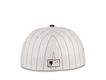 Load image into Gallery viewer, San Diego Padres New Era MLB 59FIFTY 5950 Fitted Cap Hat White Pinstripe Crown Navy Visor Navy Orange Swinging Friar Logo 25th Anniversary Side Patch
