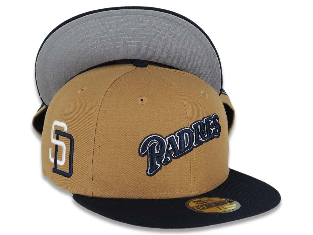 San Diego Padres New Era MLB 59FIFTY 5950 Fitted Cap Hat Wheat Crown Navy Visor Navy/White Script Logo 2016 All-Star Game Side Patch GrayUV
