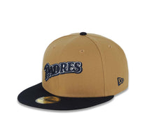 Load image into Gallery viewer, San Diego Padres New Era MLB 59FIFTY 5950 Fitted Cap Hat Wheat Crown Navy Visor Navy/White Script Logo 2016 All-Star Game Side Patch GrayUV
