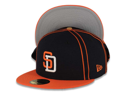 San Diego Padres New Era MLB 59FIFTY 5950 Fitted Cap Hat Navy Crown Orange Piping Orange Visor Orange/White Logo 2016 All-Star Game Side Patch Gray UV