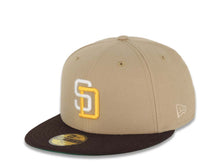 Load image into Gallery viewer, San Diego Padres New Era MLB 59FIFTY 5950 Fitted Cap Hat Khaki Crown Brown Visor White/Yellow Logo 1998 World Series Side Patch Green UV
