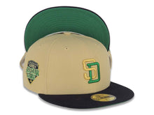 Load image into Gallery viewer, San Diego Padres New Era MLB 59FIFTY 5950 Fitted Cap Hat Vegas Gold Crown Dark Navy Visor Metallic Gold/Metallic Green Logo 1992 All-Star Game Side Patch Green UV
