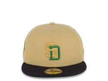 Load image into Gallery viewer, San Diego Padres New Era MLB 59FIFTY 5950 Fitted Cap Hat Vegas Gold Crown Dark Navy Visor Metallic Gold/Metallic Green Logo 1992 All-Star Game Side Patch Green UV
