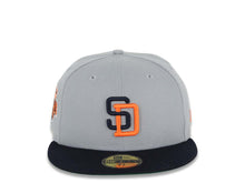 Load image into Gallery viewer, San Diego Padres New Era MLB 59FIFTY 5950 Fitted Cap Hat Gray Crown Navy Blue Visor Navy Blue/Orange Logo 1992 All-Star Game Side Patch Green UV
