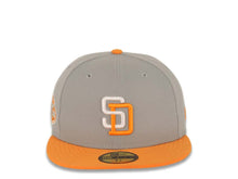 Load image into Gallery viewer, San Diego Padres New Era MLB 59FIFTY 5950 Fitted Cap Hat Gray Crown Light Orange Visor White/Light Orange Logo 50th Anniversary Side Patch Gray UV
