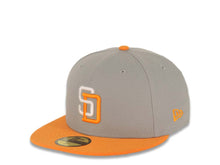 Load image into Gallery viewer, San Diego Padres New Era MLB 59FIFTY 5950 Fitted Cap Hat Gray Crown Light Orange Visor White/Light Orange Logo 50th Anniversary Side Patch Gray UV
