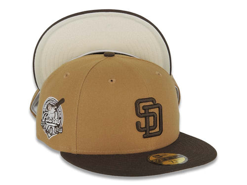 San Diego Padres New Era MLB 59FIFTY 5950 Fitted Cap Hat Wheat Crown Brown Visor Brown Logo 40th Anniversary Side Patch Cream UV