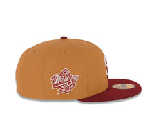 Load image into Gallery viewer, San Diego Padres New Era MLB 59FIFTY 5950 Fitted Cap Hat Tan Crown Cardinal Visor Cream/Cardinal Logo 1998 World Series Side Patch Pink UV
