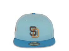 Load image into Gallery viewer, San Diego Padres New Era MLB 59FIFTY 5950 Fitted Cap Hat Sky Blue Crown Royal Blueu Visor Dark Gray/Light Brown Logo 1992 All-Star Game Side Patch
