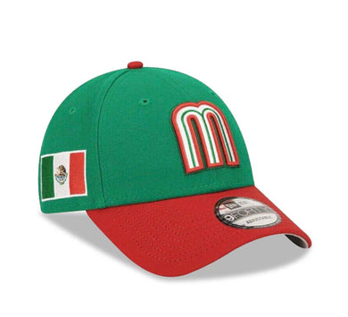 Mexico New Era WBC World Baseball Classic 9FORTY 940 Adjustable Cap Hat Green Crown Red Visor White/Green/Red M Logo Mexico Flag Gray UV