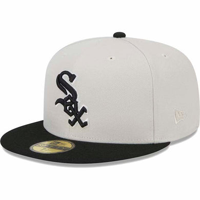 Chicago White Sox New Era MLB 59FIFTY 5950 Fitted Cap Hat Stone Gray Crown Black Visor Black/White Logo Back Logo Patches (World Class)