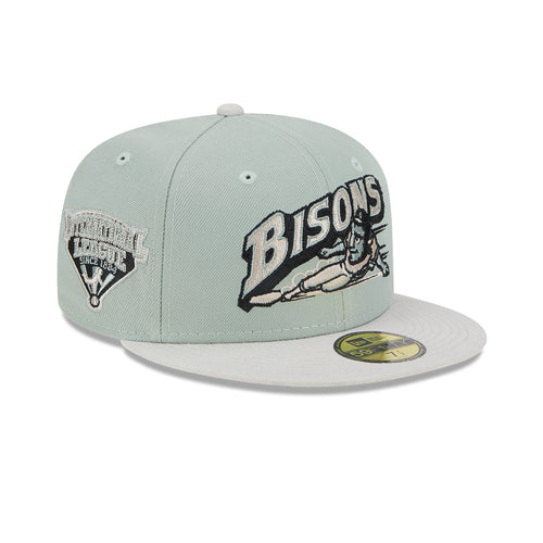 Buffalo Bisons MiLB New Era 59FIFTY 5950 Fitted Cap Hat Mint Green Crown Stone Visor Team Color Logo (Hometown Roots)