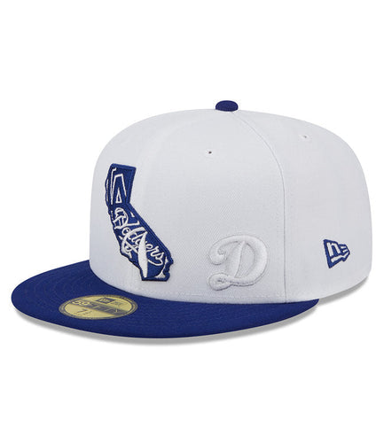 Los Angeles Dodgers New Era MLB 59FIFTY 5950 Fitted Cap Hat White Crown Royal Blue Visor Flawless Team Color Logo (State Map)