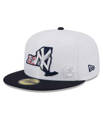 New York Yankees New Era MLB 59FIFTY 5950 Fitted Cap Hat White Crown Navy Visor Flawless Team Color Logo (State Map)