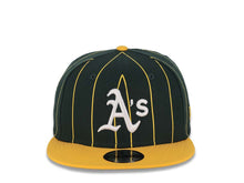 Load image into Gallery viewer, Oakland A&#39;s Athletics New Era MLB 9FIFTY 950 Snapback Cap Hat Dark Green/Yellow Pinstripe Crown Yellow Visor White Logo
