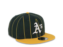 Load image into Gallery viewer, Oakland A&#39;s Athletics New Era MLB 9FIFTY 950 Snapback Cap Hat Dark Green/Yellow Pinstripe Crown Yellow Visor White Logo
