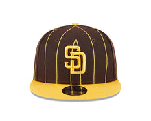 Load image into Gallery viewer, San Diego Padres New Era MLB 9FIFTY 950 Snapback Cap Hat Brown Pinstripe Crown Yellow Visor Yellow Logo
