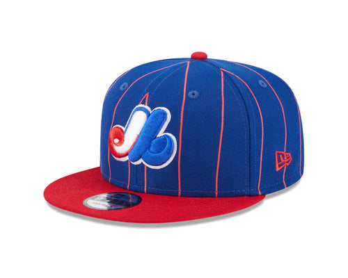Montreal Expos New Era MLB 9FIFTY 950 Snapback Cap Hat Royal Blue Pinstripe Crown Red Visor Team Color Logo