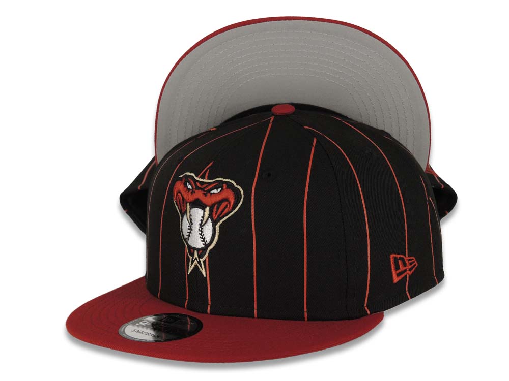 Arizona Diamondbacks New Era MLB 9FIFTY 950 Snapback Cap Hat Black/Cardinal Pinstripe Crown Cardinal Visor Team Color Snake Logo