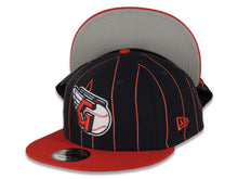 Load image into Gallery viewer, Cleveland Guardians New Era MLB 9FIFTY 950 Snapback Cap Hat Navy Blue/Red Pinstripe Crown Red Visor Team Color Logo

