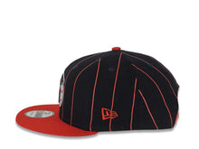Load image into Gallery viewer, Cleveland Guardians New Era MLB 9FIFTY 950 Snapback Cap Hat Navy Blue/Red Pinstripe Crown Red Visor Team Color Logo
