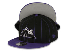 Load image into Gallery viewer, Colorado Rockies New Era MLB 9FIFTY 950 Snapback Cap Hat Black/Purple Pinstripe Crown Purple Visor Team Color Logo
