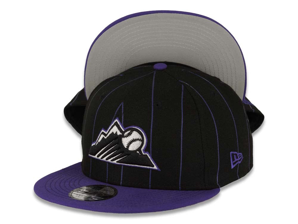 Colorado Rockies New Era MLB 9FIFTY 950 Snapback Cap Hat Black/Purple Pinstripe Crown Purple Visor Team Color Logo
