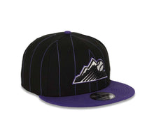 Load image into Gallery viewer, Colorado Rockies New Era MLB 9FIFTY 950 Snapback Cap Hat Black/Purple Pinstripe Crown Purple Visor Team Color Logo
