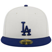 Load image into Gallery viewer, Los Angeles New Era 59FIFTY 5950 Fitted Cap Hat Cream Crown Royal Blue Visor Royal Blue Logo 1988 World Series Side Patch

