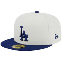 Load image into Gallery viewer, Los Angeles New Era 59FIFTY 5950 Fitted Cap Hat Cream Crown Royal Blue Visor Royal Blue Logo 1988 World Series Side Patch
