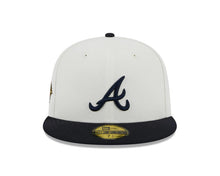 Load image into Gallery viewer, Atlanta Braves New Era MLB 59FIFTY 5950 Fitted Cap Hat Cream Crown Navy Visor Navy Logo 1995 World Series Side Patch
