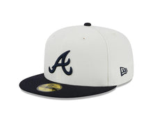 Load image into Gallery viewer, Atlanta Braves New Era MLB 59FIFTY 5950 Fitted Cap Hat Cream Crown Navy Visor Navy Logo 1995 World Series Side Patch
