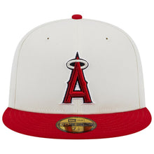 Load image into Gallery viewer, Los Angeles Anaheim Angels New Era MLB 59FIFTY 5950 Fitted Cap Hat Cream Crown Red Visor Red/Black Logo 2002 World Series Side Patch
